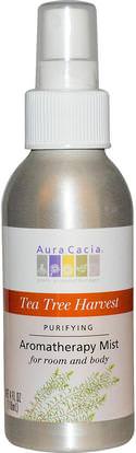 Aura Cacia, Room & Body Mist, Purifying Tea Tree, 4 fl oz (118 ml) ,حمام، الجمال، معطرات الجو مزيل الروائح
