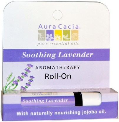 Aura Cacia, Aromatherapy Roll-On, Soothing Lavender, 0.31 fl oz (9.2 ml) ,حمام، الجمال، بخاخ العطر
