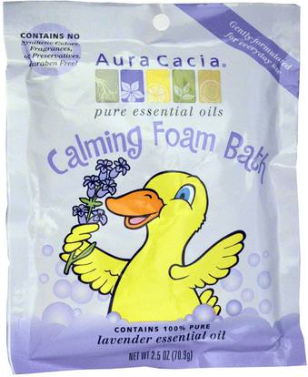 Aura Cacia, Calming Lavender Foam Bath, 2.5 oz (70.9 g) ,حمام، الجمال، أملاح الاستحمام، حمام الاطفال