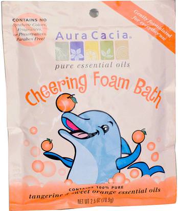 Aura Cacia, Cheering Foam Bath, Tangerine & Sweet Orange, 2.5 oz (70.9 g) ,حمام، الجمال، أملاح الاستحمام، حمام الاطفال