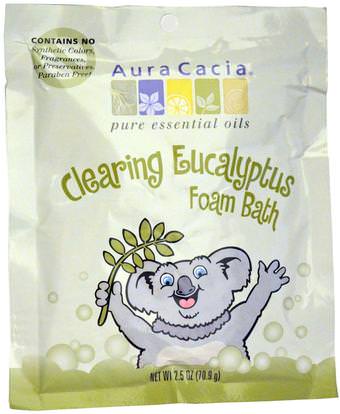 Aura Cacia, Clearing Foam Bath, Eucalyptus, 2.5 oz (70.9 g) ,حمام، الجمال، أملاح الاستحمام، حمام الاطفال
