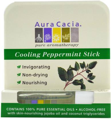 Aura Cacia, Aromatherapy Roll-On, Cooling Peppermint, 0.31 fl oz (9.2 ml) ,حمام، الجمال، بخاخ العطر
