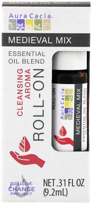 Aura Cacia, Essential Oil Blend, Cleansing Aroma Roll-On, Medieval Mix.31 fl oz (9.2 ml) ,الصحة، الجلد، زيت التدليك