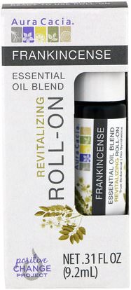 Aura Cacia, Essential Oil Blend, Revitalizing Roll-On, Frankincense.31 fl oz (9.2 ml) ,الصحة، الجلد، زيت التدليك