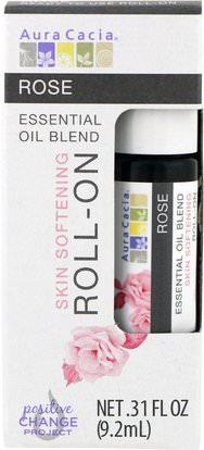 Aura Cacia, Essential Oil Blend, Skin Softening Roll-On, Rose.31 fl oz (9.2 ml) ,الصحة، الجلد، زيت التدليك