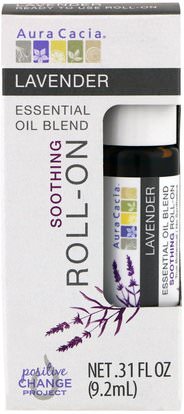 Aura Cacia, Essential Oil Blend, Soothing Roll-On, Lavender.31 fl oz (9.2 ml) ,الصحة، الجلد، زيت التدليك