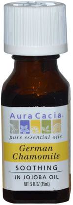 Aura Cacia, German Chamomile, In Jojoba Oil.5 fl oz (15 ml) ,حمام، الجمال، الزيوت العطرية الزيوت، زيت البابونج