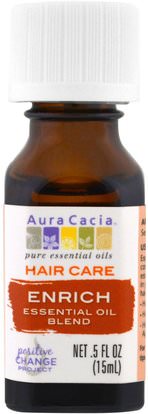 Aura Cacia, Hair Care, Essential Oil Blend, Enrich.5 fl oz (15 ml) ,حمام، الجمال، الشعر، فروة الرأس، الروائح الزيوت الأساسية