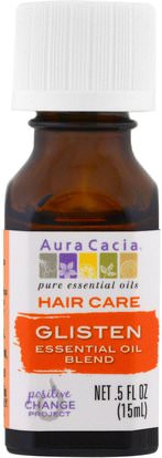 Aura Cacia, Hair Care, Essential Oil Blend, Glisten.5 fl oz (15 ml) ,حمام، الجمال، الشعر، فروة الرأس، الروائح الزيوت الأساسية