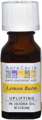 Aura Cacia, Lemon Balm, Uplifting.5 fl oz (15 ml) ,حمام، الجمال، الزيوت العطرية الزيوت، بلسم الليمون ميليسا