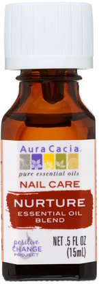 Aura Cacia, Nail Care, Essential Oil Blend, Nurture.5 fl oz (15 ml) ,حمام، الجمال، الزيوت العطرية الزيوت، ماكياج، العناية بالأظافر