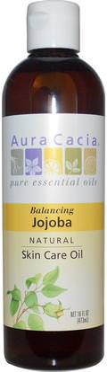 Aura Cacia, Natural Skin Care Oil, Balancing Jojoba, 16 fl oz (473 ml) ,الصحة، الجلد، زيت الجوجوبا، زيت التدليك