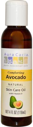 Aura Cacia, Natural Skin Care Oil, Comforting Avocado, 4 fl oz (118 ml) ,الصحة، الجلد، زيت الأفوكادو، زيت التدليك