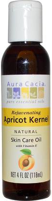 Aura Cacia, Natural Skin Care Oil, Rejuvenating Apricot Kernel, 4 fl oz (118 ml) ,الصحة، الجلد، زيت التدليك، زيت نواة المشمش