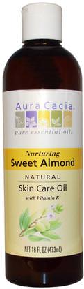 Aura Cacia, Natural Skin Care Oil, Nurturing Sweet Almond, 16 fl oz (473 ml) ,الصحة، الجلد، زيت اللوز موضعي، زيت التدليك