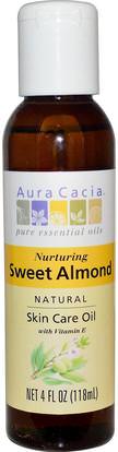 Aura Cacia, Natural Skin Care Oil, with Vitamin E, Nurturing Sweet Almond, 4 fl oz (118 ml) ,والصحة، والجلد، زيت اللوز موضعي، زيت التدليك
