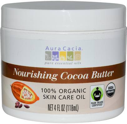 Aura Cacia, Nourishing Cocoa Butter, 4 fl oz (118 ml) ,حمام، الجمال، غسول الجسم، إلتحم، زبدة الكاكاو