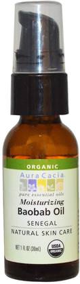 Aura Cacia, Organic Baobab Oil, Natural Skin Care, 1 fl oz (30 ml) ,الصحة، الجلد، زيت التدليك