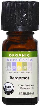 Aura Cacia, Organic, Bergamot, 0.25 fl oz (7.4 ml) ,حمام، الجمال، الزيوت العطرية الزيوت، زيت البرغموت