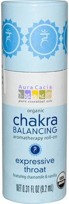Aura Cacia, Organic Chakra Balancing Aromatherapy Roll-On, Expressive Throat, 0.31 fl oz (9.2 ml) ,حمام، الجمال، بخاخ العطر