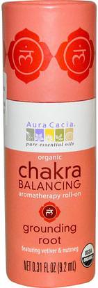 Aura Cacia, Organic Chakra Balancing Aromatherapy Roll-On, Grounding Root, 0.31 fl oz (9.2 ml) ,حمام، الجمال، بخاخ العطر