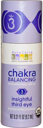 Aura Cacia, Organic Chakra Balancing Aromatherapy Roll-On, Insightful Third Eye, 0.31 fl oz (9.2 ml) ,حمام، الجمال، بخاخ العطر