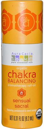 Aura Cacia, Organic Chakra Balancing Aromatherapy Roll-On, Sensual Sacral, 0.31 fl oz (9.2 ml) ,حمام، الجمال، بخاخ العطر