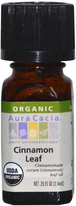 Aura Cacia, Organic, Cinnamon Leaf.25 fl oz (7.4 ml) ,حمام، الجمال، الزيوت العطرية الزيوت، زيت القرفة