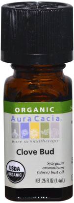 Aura Cacia, Organic, Clove Bud.25 fl oz (7.4 ml) ,حمام، الجمال، الروائح الزيوت العطرية، زيت القرنفل