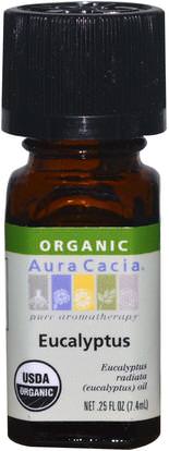Aura Cacia, Organic, Eucalyptus, 0.25 fl oz (7.4 ml) ,حمام، الجمال، الزيوت العطرية الزيوت، زيت الكافور
