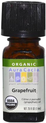 Aura Cacia, Organic, Grapefruit, 0.25 fl oz (7.4 ml) ,حمام، الجمال، الزيوت العطرية الزيوت، زيت الجريب فروت