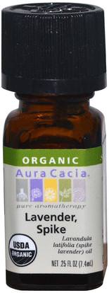 Aura Cacia, Organic, Lavender, Spike.25 fl oz (7.4 ml) ,حمام، الجمال، الزيوت العطرية الزيوت، زيت الخزامى
