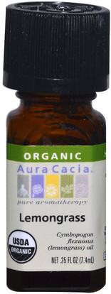 Aura Cacia, Organic, Lemongrass, 0.25 fl oz (7.4 ml) ,حمام، الجمال، الزيوت العطرية الزيوت، زيت الليمون