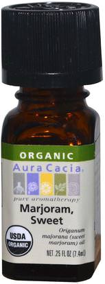 Aura Cacia, Organic, Marjoram, Sweet, 0.25 fl oz (7.4 ml) ,حمام، الجمال، الزيوت العطرية الزيوت، زيت المارجورام