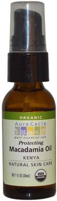 Aura Cacia, Organic, Natural Skin Care, Macadamia Oil, 1 fl oz (30 ml) ,الصحة، الجلد، زيت التدليك