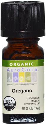 Aura Cacia, Organic, Oregano.25 fl oz (7.4 ml) ,المكملات الغذائية، زيت الزعتر، الزيوت العطرية
