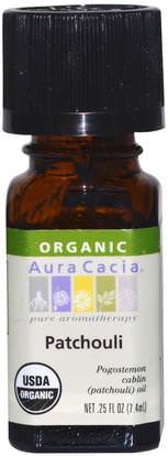 Aura Cacia, Organic, Patchouli.25 fl oz (7.4 ml) ,حمام، الجمال، الزيوت العطرية الزيوت، زيت الباتشولي