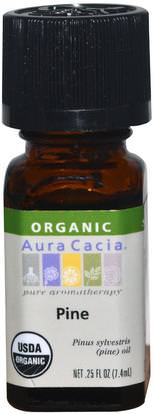 Aura Cacia, Organic, Pine.25 fl oz (7.4 ml) ,حمام، الجمال، الزيوت العطرية الزيوت