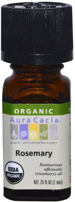 Aura Cacia, Organic, Rosemary.25 fl oz (7.4 ml) ,حمام، الجمال، الزيوت العطرية الزيوت، روزماري النفط