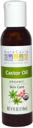Aura Cacia, Organic, Skin Care, Castor Oil, 4 fl oz (118 ml) ,والصحة، والجلد، وزيت الخروع، وزيوت العناية بالجسم