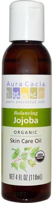 Aura Cacia, Organic, Skin Care Oil, Balancing Jojoba, 4 fl oz (118ml) ,الصحة، الجلد، زيت الجوجوبا، زيوت العناية بالجسم
