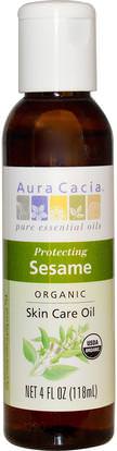 Aura Cacia, Organic Skin Care Oil, Protecting Sesame, 4 fl oz (118 ml) ,الصحة، الجلد، زيت التدليك