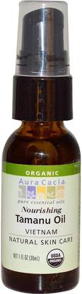 Aura Cacia, Organic, Tamanu Oil, Nourishing, 1 fl oz (30 ml) ,الصحة، الجلد، زيت تامانو، زيت التدليك