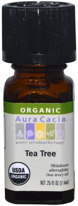 Aura Cacia, Organic, Tea Tree, 0.25 fl oz (7.4 ml) ,حمام، الجمال، الروائح الزيوت العطرية، زيت شجرة الشاي