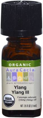 Aura Cacia, Organic, Ylang Ylang III, 0.25 fl oz (7.4 ml) ,حمام، الجمال، الزيوت العطرية الزيوت، الإيلنغ النفط