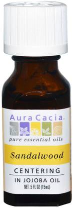 Aura Cacia, Pure Essential Oils, Sandalwood.5 fl oz (15 ml) ,حمام، الجمال، الروائح الزيوت العطرية، زيت خشب الصندل