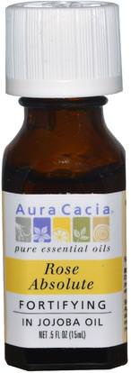 Aura Cacia, Rose Absolute, In Jojoba Oil.5 fl oz (15 ml) ,حمام، الجمال، الروائح الزيوت العطرية، زيت الورد