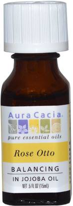 Aura Cacia, Rose Otto, In Jojoba Oil.5 fl oz (15 ml) ,حمام، الجمال، الروائح الزيوت العطرية، زيت الورد