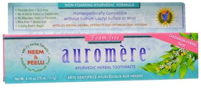Auromere, Ayurvedic Herbal Toothpaste, Foam-Free, Cardamom-Fennel Flavor, 4.16 oz (117 g) ,حمام، الجمال، معجون الأسنان، العناية بالأسنان عن طريق الفم، تبييض الأسنان