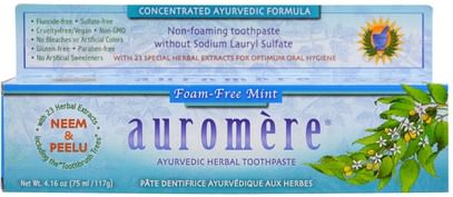 Auromere, Ayurvedic Herbal Toothpaste, Foam-Free, Mint, 4.16 oz (117 g) ,حمام، الجمال، شفهي، الأسنان، تهتم، معجون أسنان